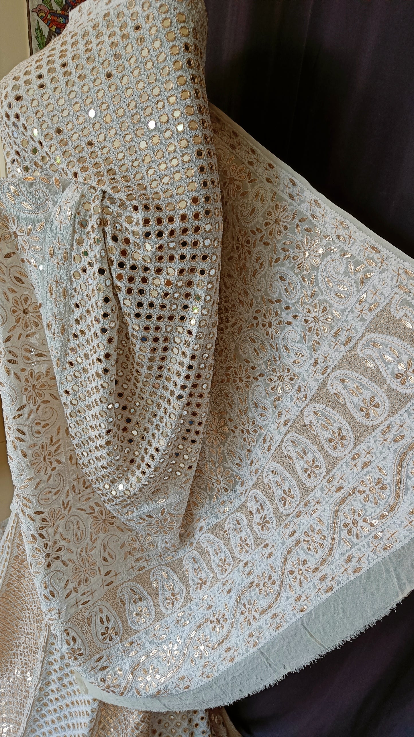 Ruhani ivory Chikankari mirror and gota patti pure georgette wedding dupatta