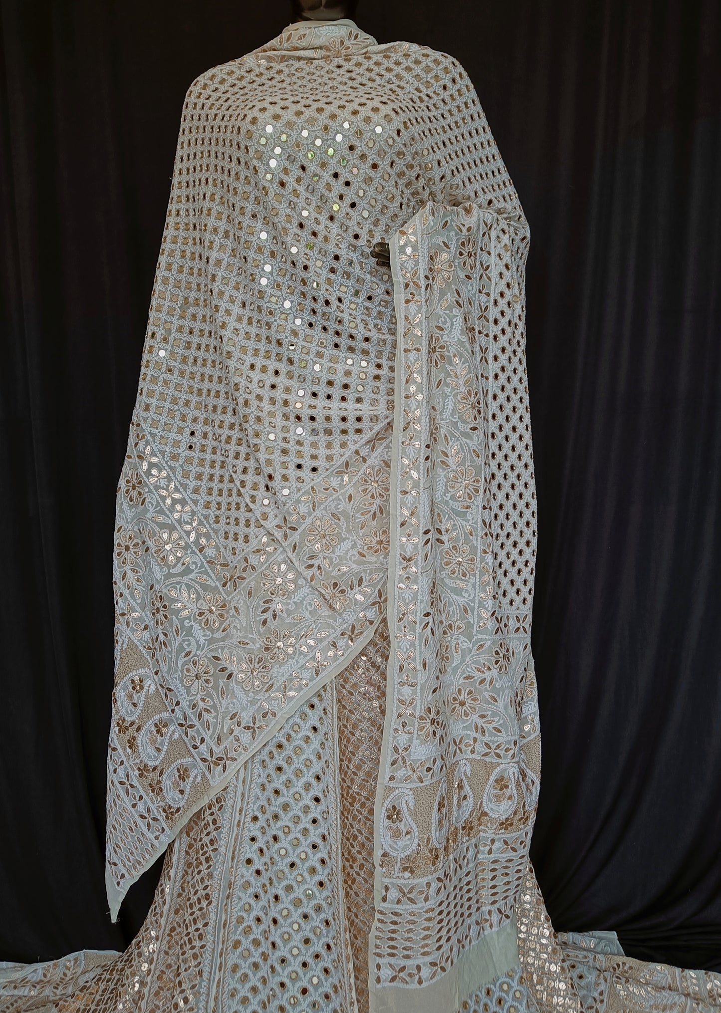 Ruhani ivory Chikankari mirror and gota patti pure georgette wedding dupatta