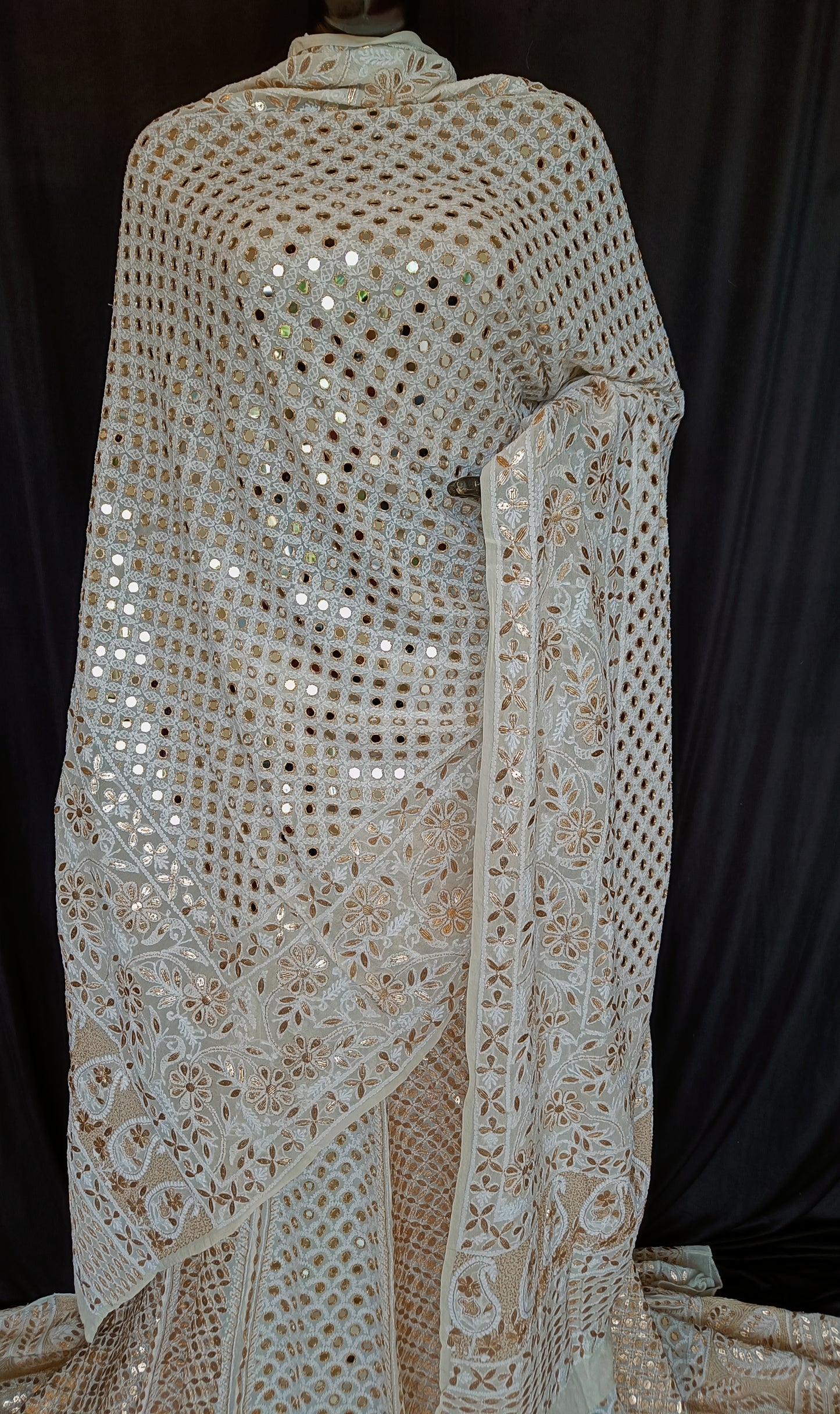 Ruhani ivory Chikankari mirror and gota patti pure georgette wedding dupatta