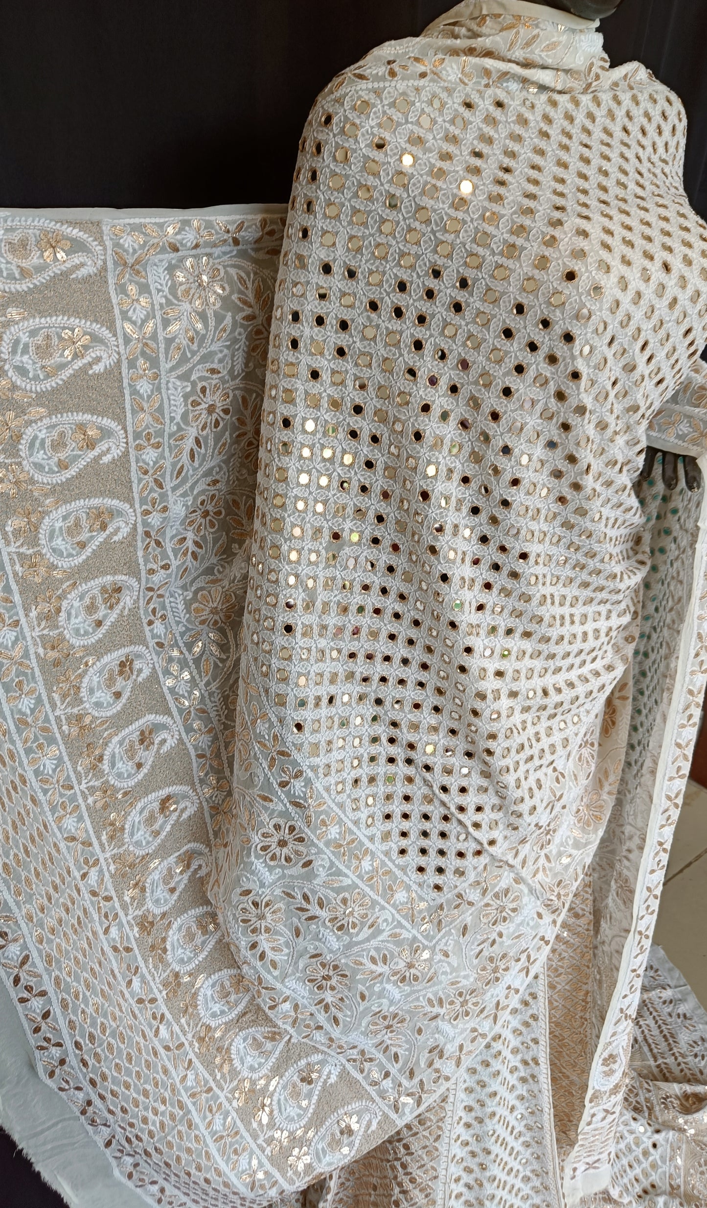 Ruhani ivory Chikankari mirror and gota patti pure georgette wedding dupatta