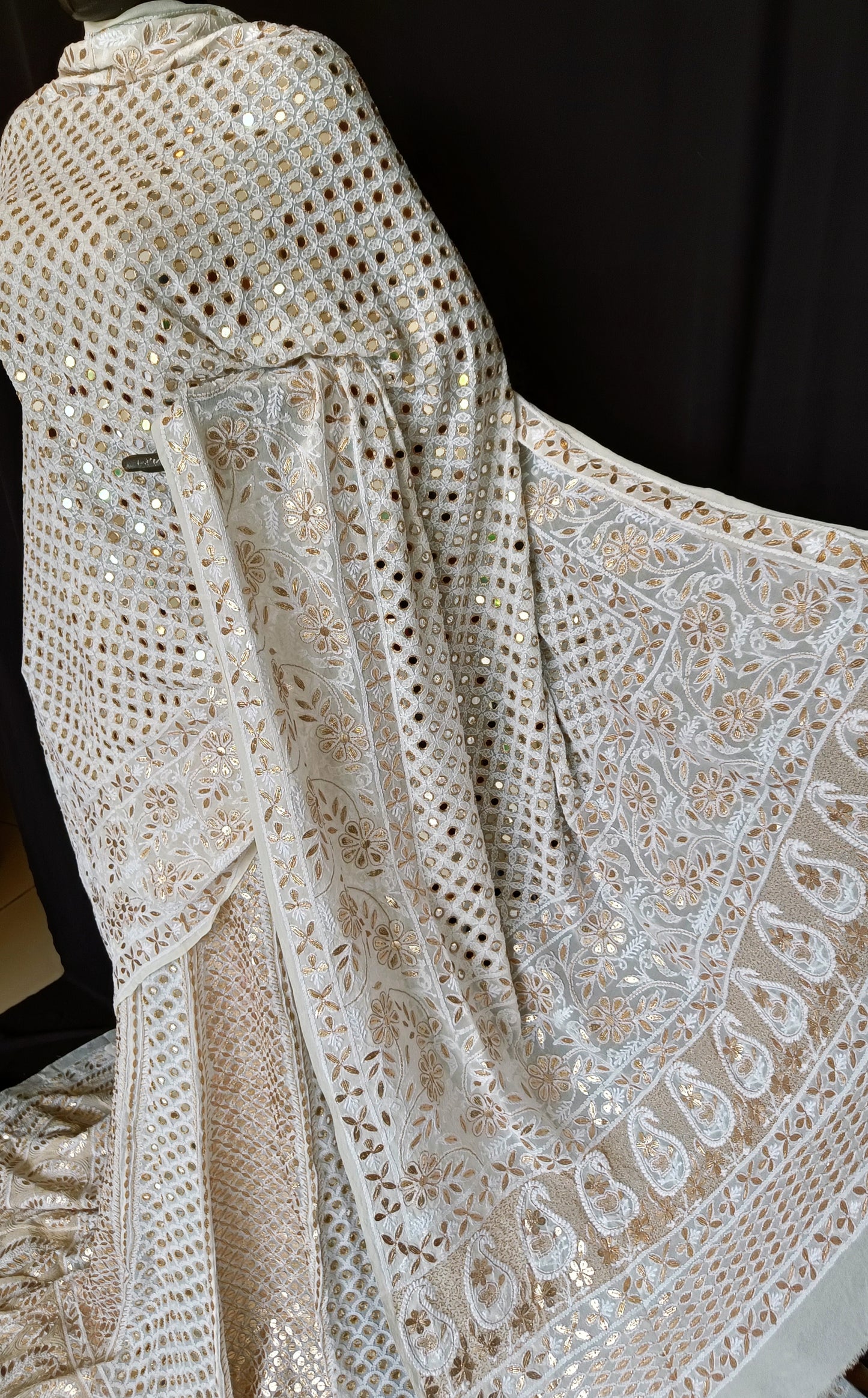 Ruhani ivory Chikankari mirror and gota patti pure georgette wedding dupatta
