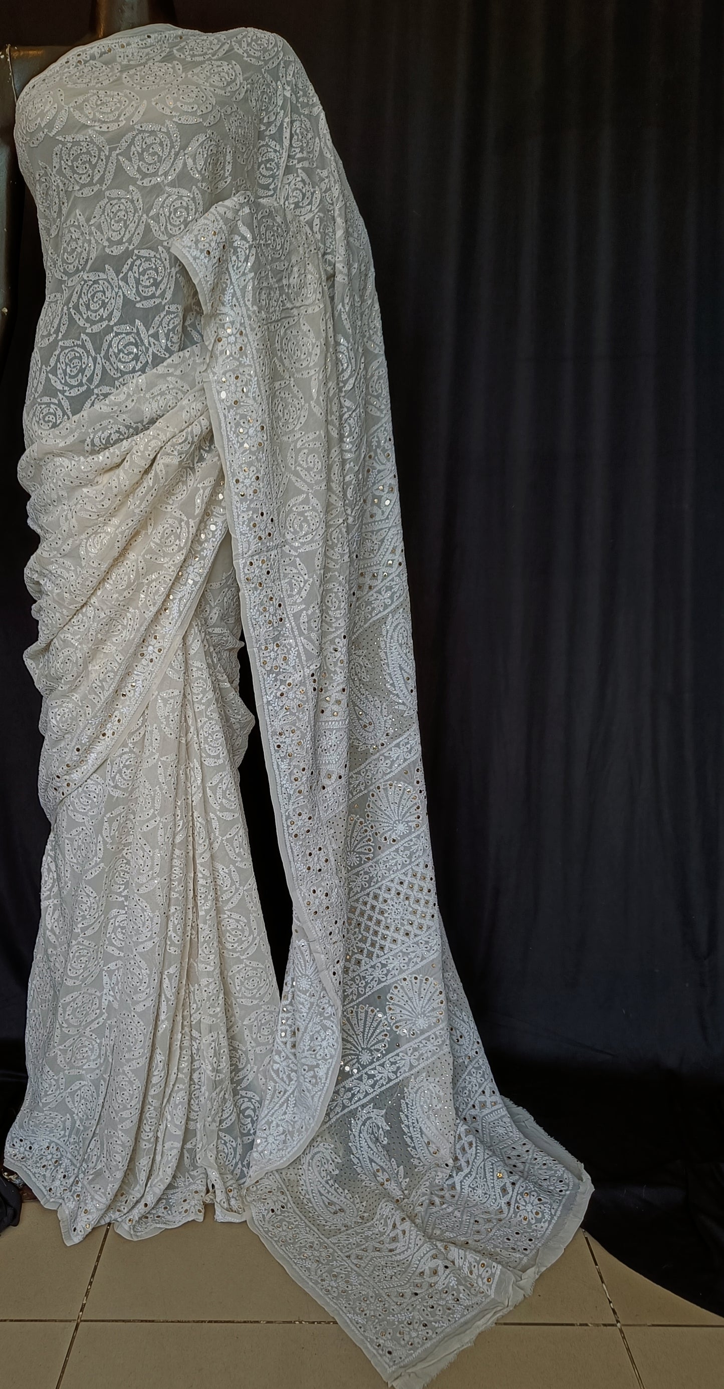Ruhani Ivory Allover Chikankari and Mukaish Saree