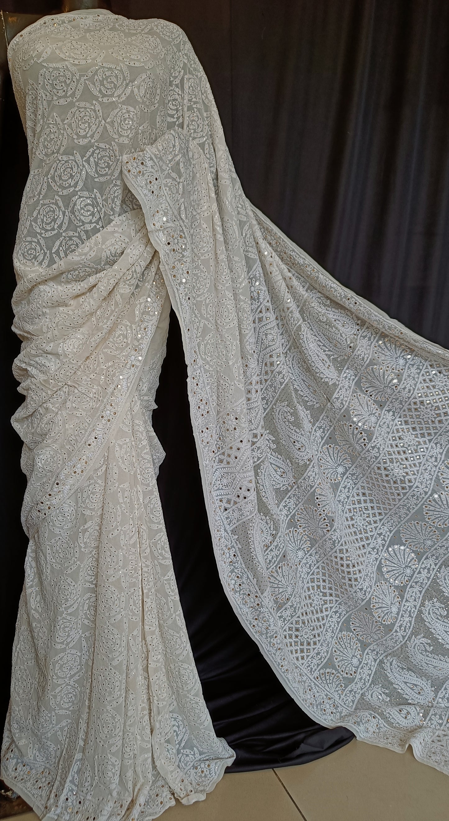 Ruhani Ivory Allover Chikankari and Mukaish Saree