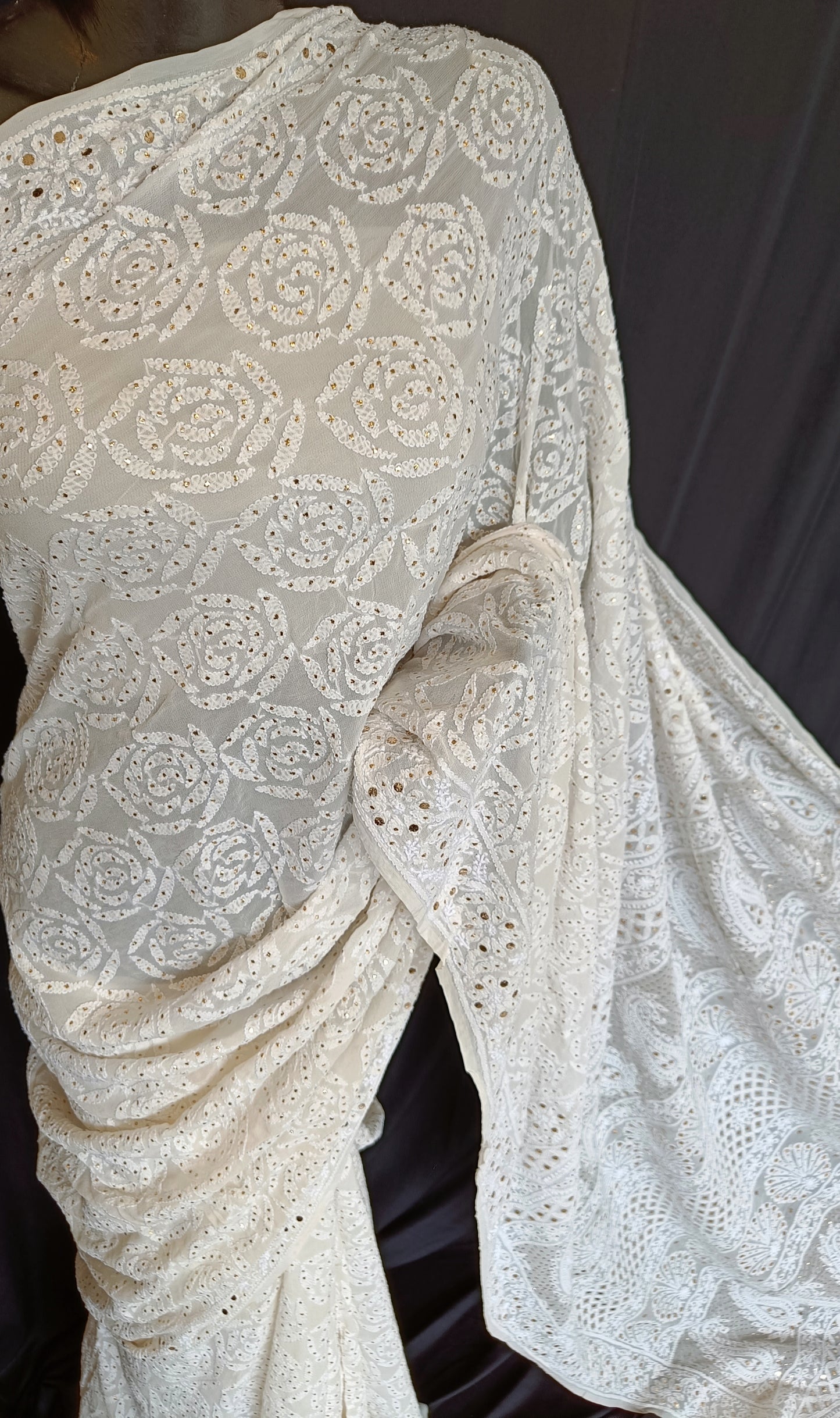 Ruhani Ivory Allover Chikankari and Mukaish Saree