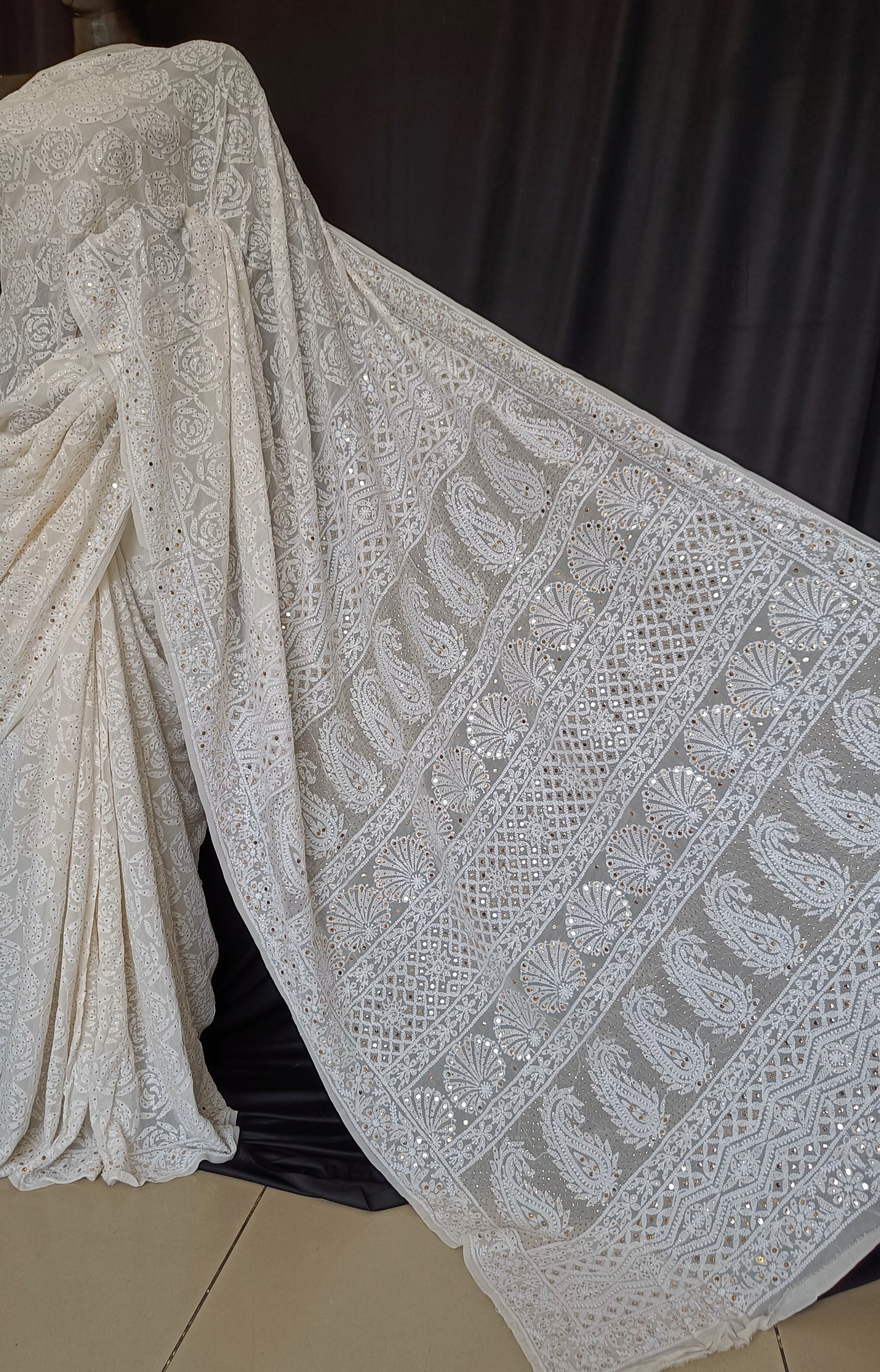 Ruhani Ivory Allover Chikankari and Mukaish Saree