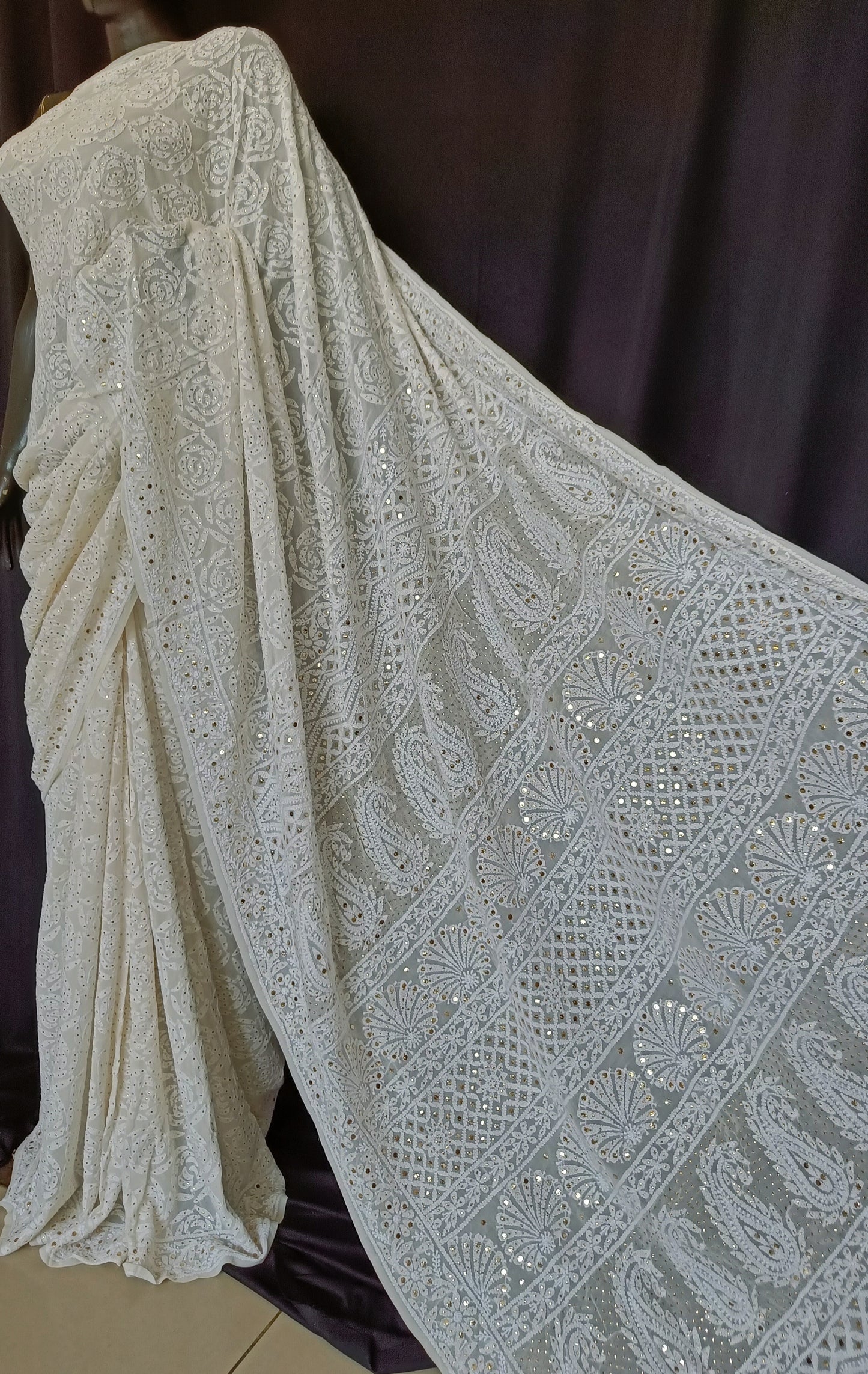 Ruhani Ivory Allover Chikankari and Mukaish Saree