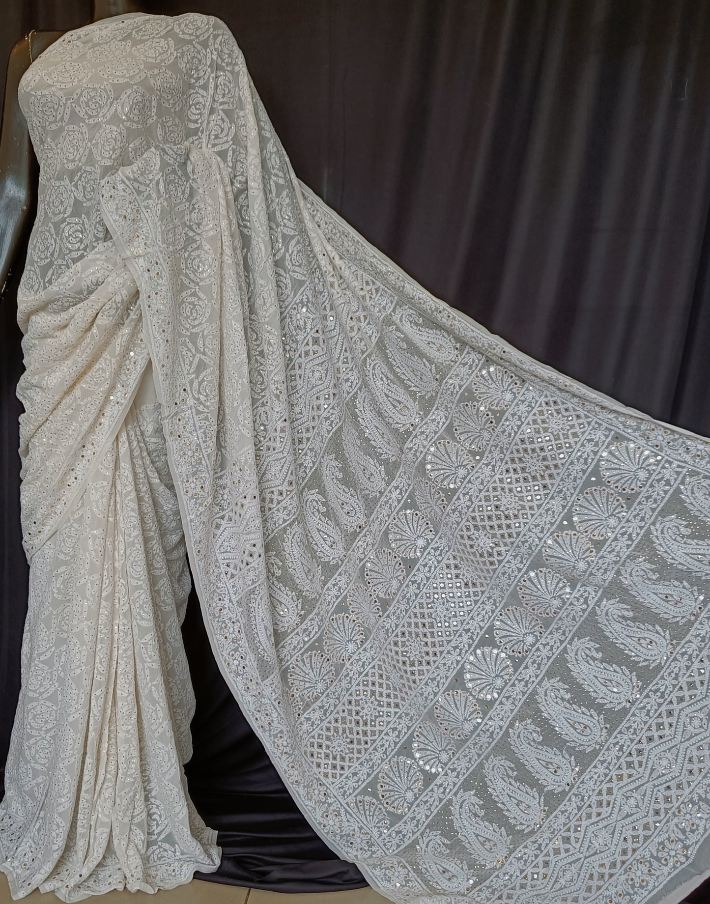 Ruhani Ivory Allover Chikankari and Mukaish Saree