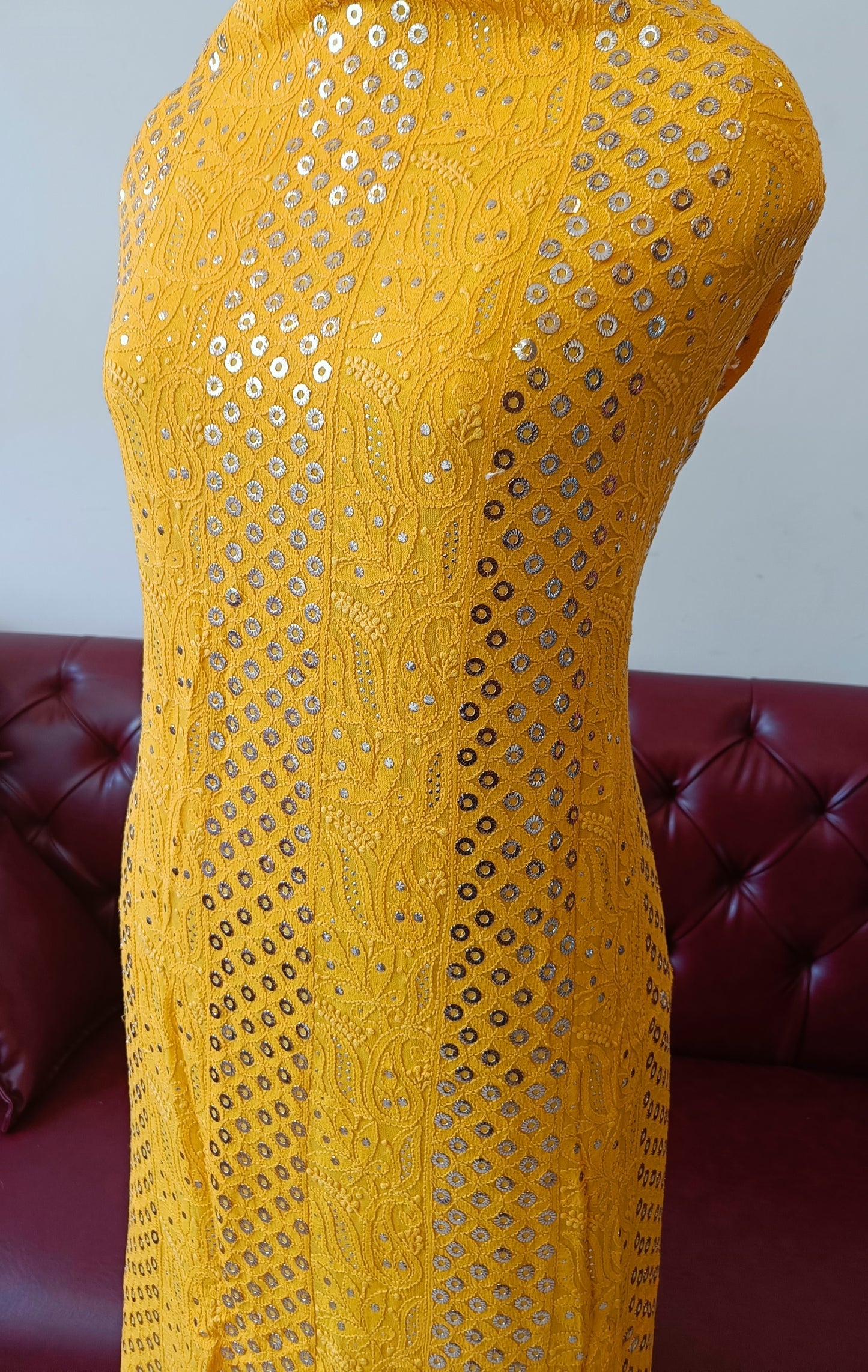 Yellow Chikankari and Ring Mukaish Kurta and Dupatta set