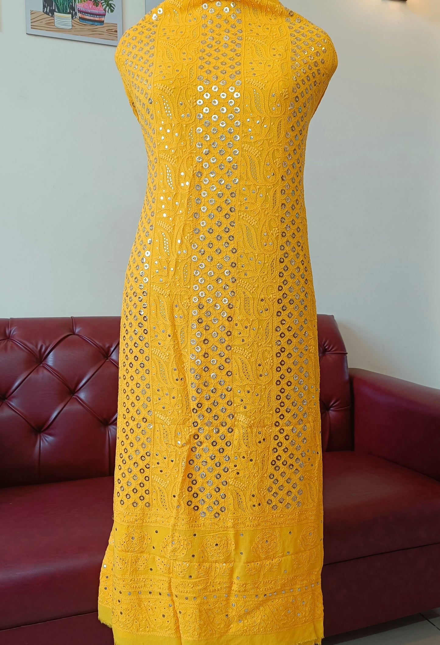 Yellow Chikankari and Ring Mukaish Kurta and Dupatta set