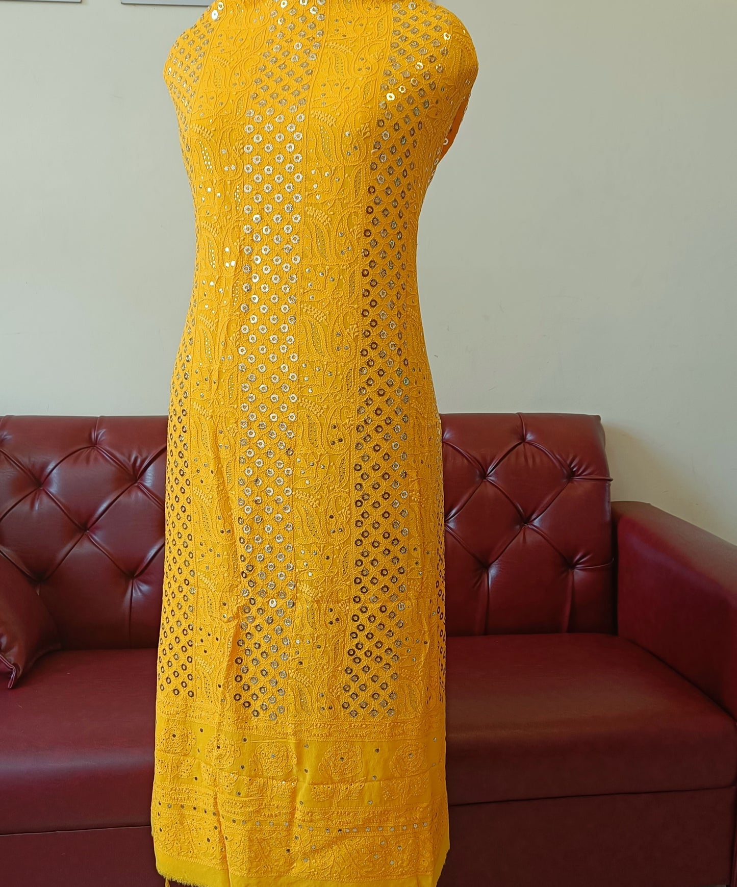 Yellow Chikankari and Ring Mukaish Kurta and Dupatta set