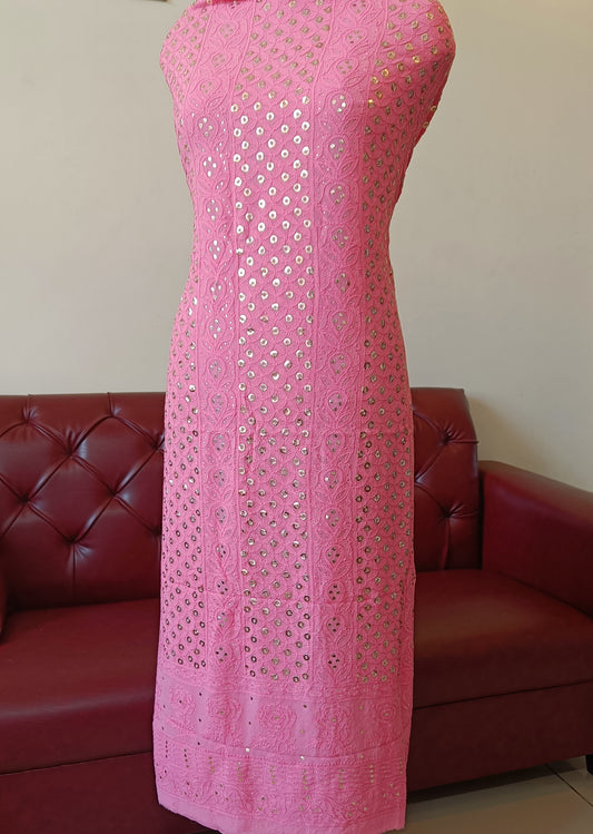 Pink Chikankari and Ring Mukaish Kurta and Dupatta set