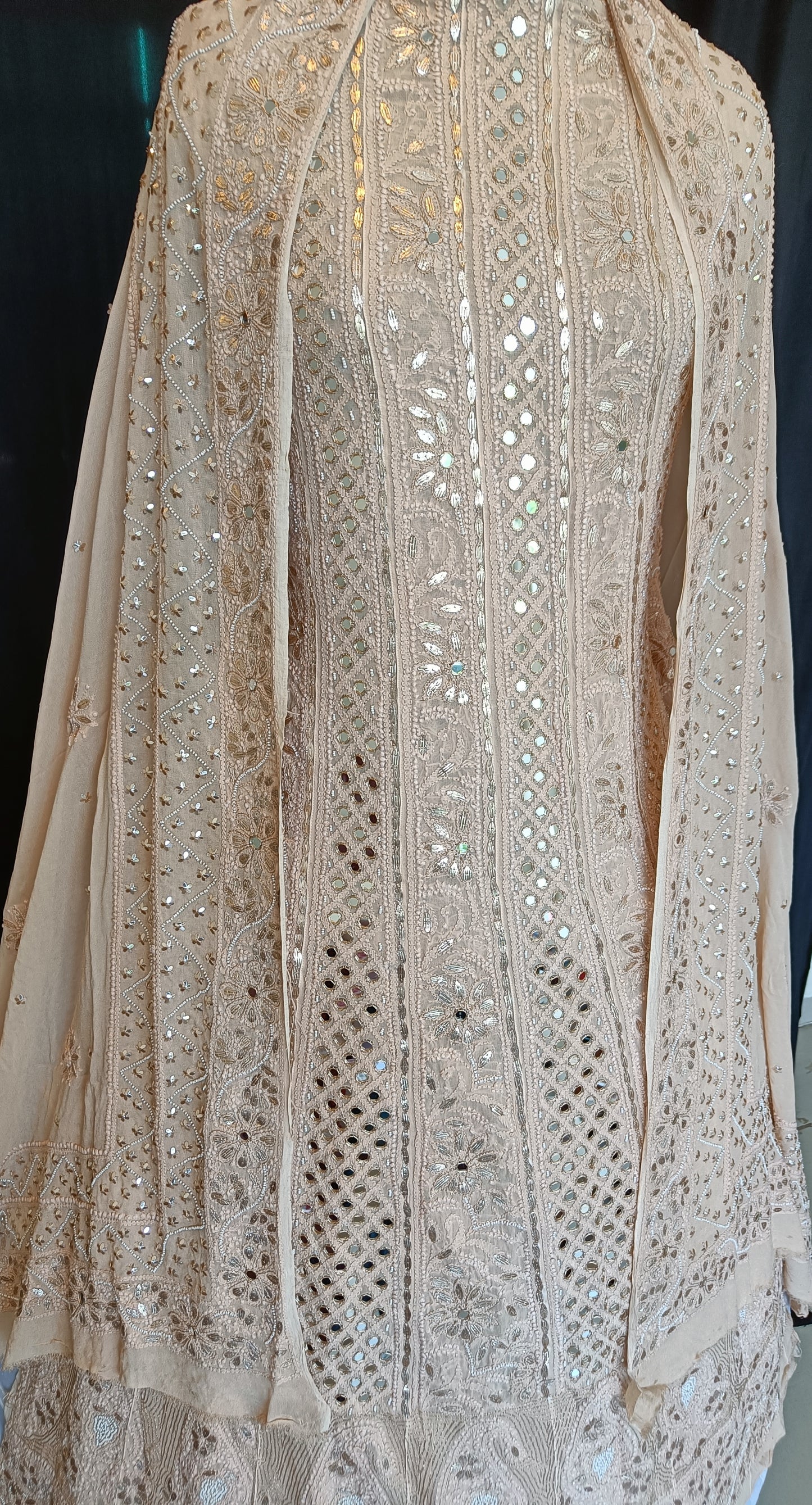 Ruhani Golden Beige Chikankari gota mirror sequins anarkali