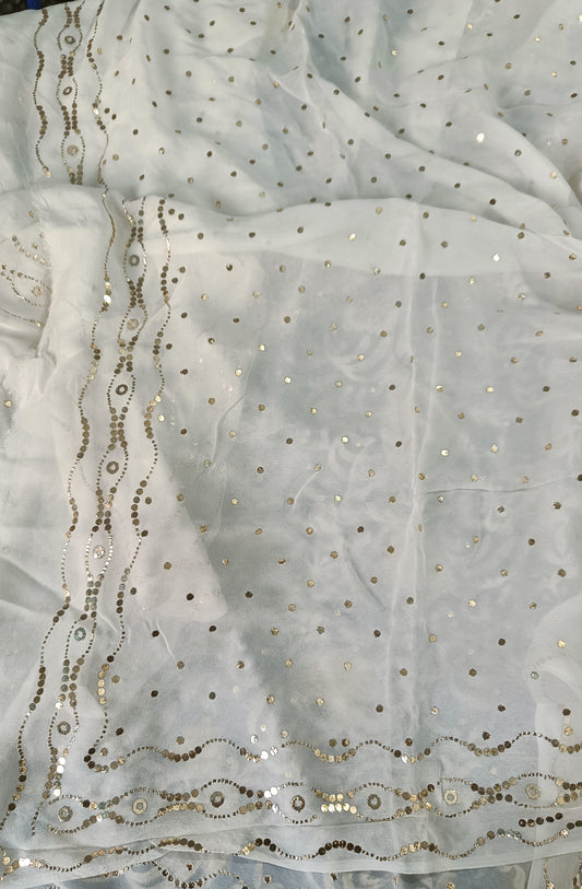 White allover Heavy Mukaish Dyeable dupatta