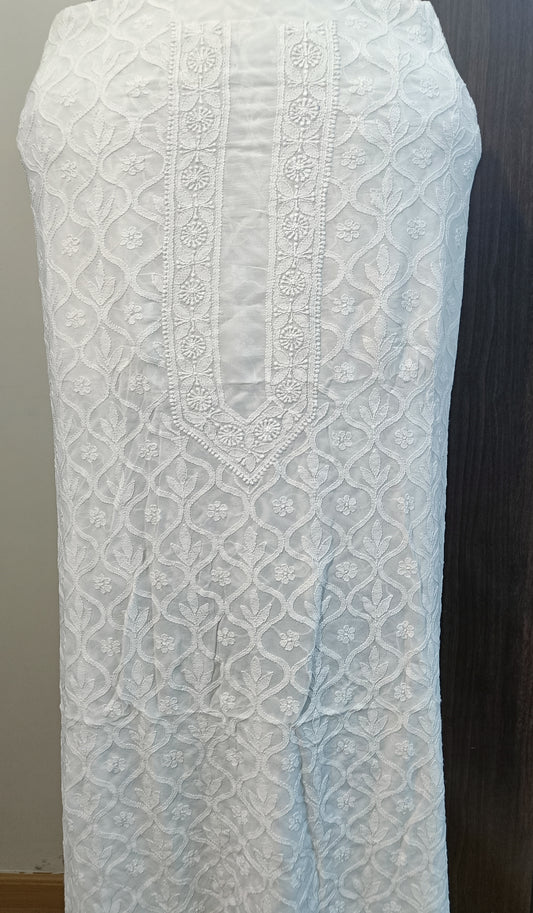 White Allover Chikankari Men's Kurta Fabric