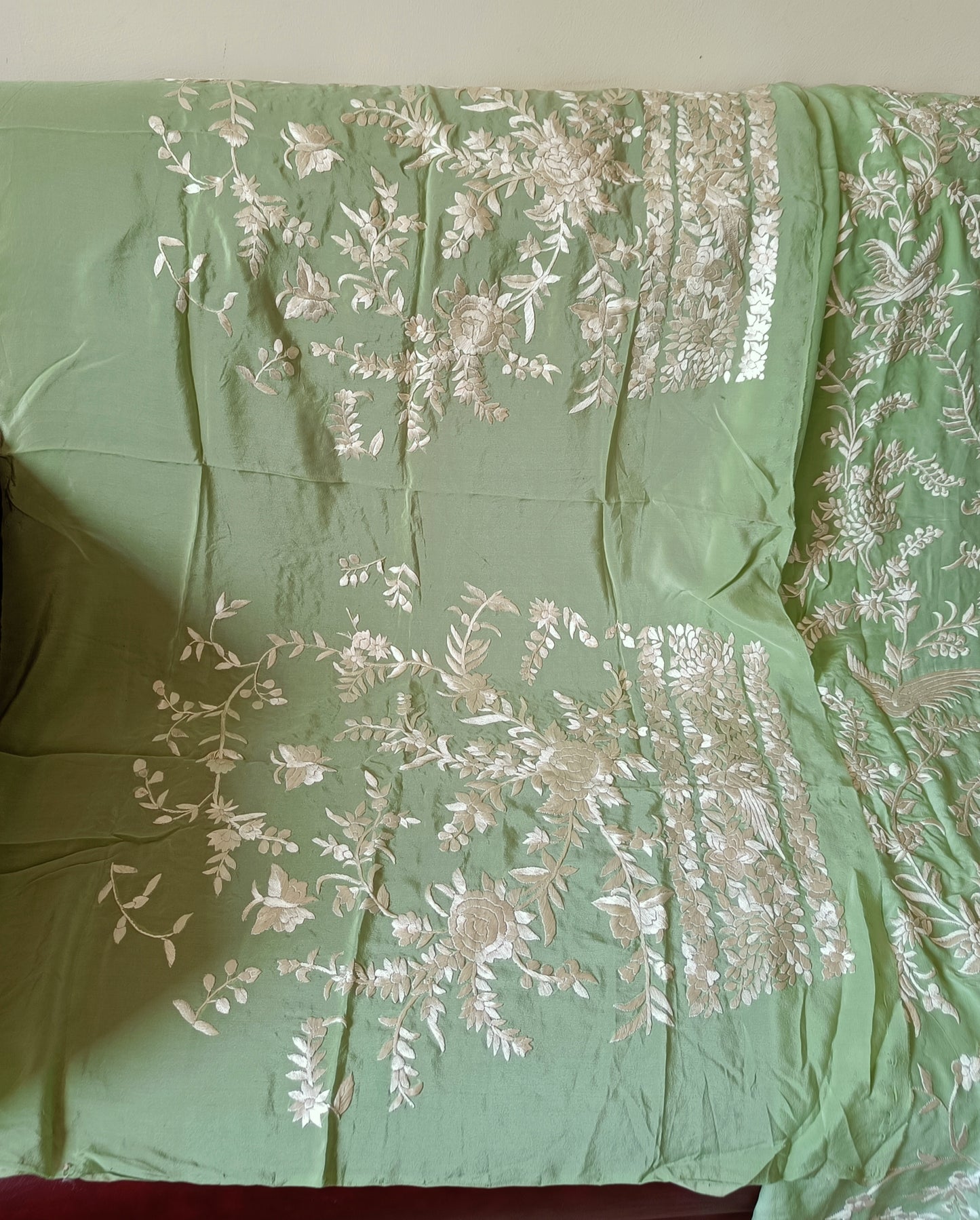 Pistachio Green Masterpiece Hand Embroidered Parsi Gara Full Suit