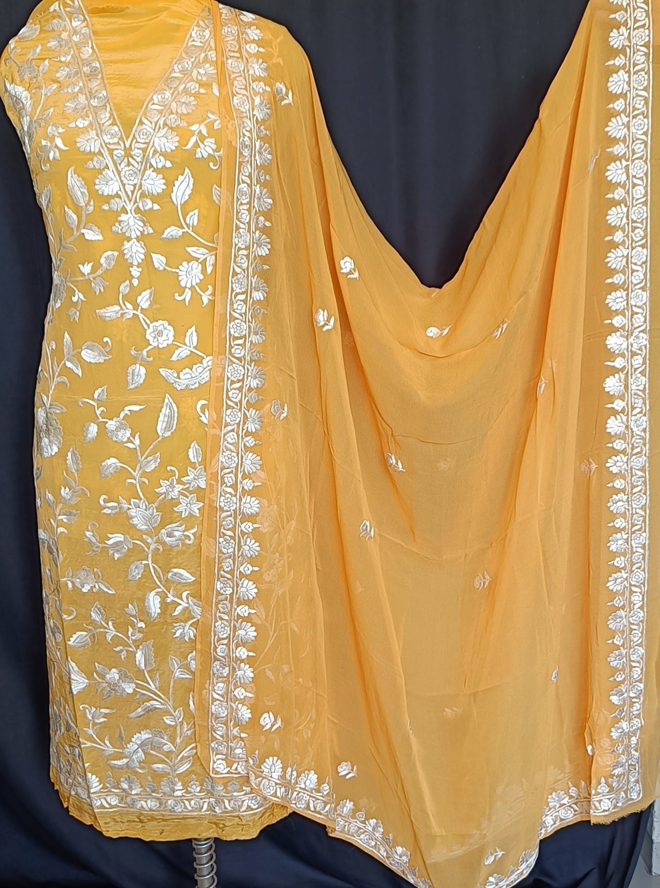 Yellow Masterpiece Hand Embroidered Parsi Gara Full Suit
