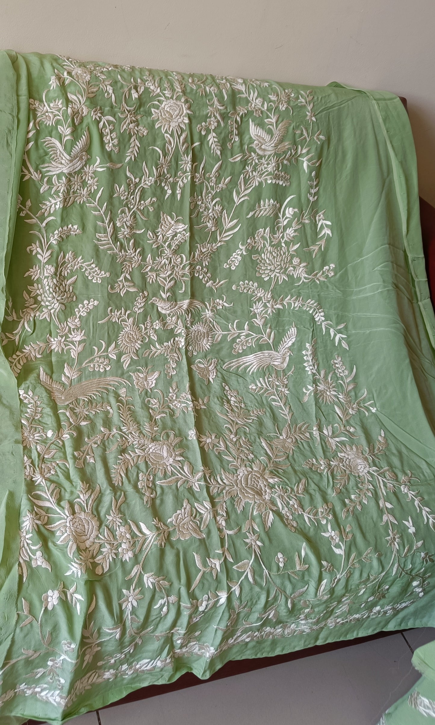 Pistachio Green Masterpiece Hand Embroidered Parsi Gara Full Suit