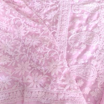 Baby pink half jaal Chikankari semi georgette saree - Lucknowi Andaaz