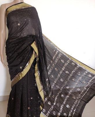 Black Chanderi silk allover mukaish saree - Lucknowi Andaaz