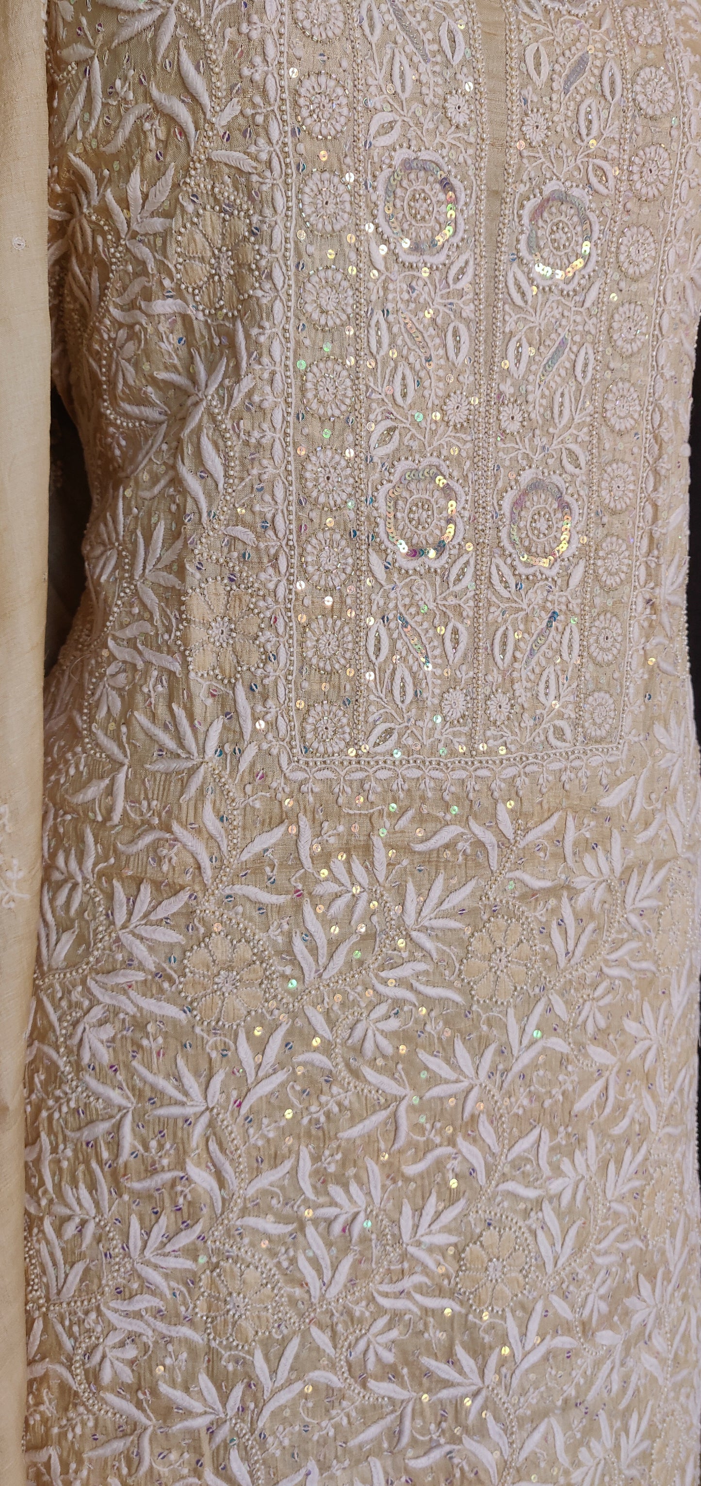 Ruhani Munga silk 3 taar Chikankari and embellished kurta and dupatta