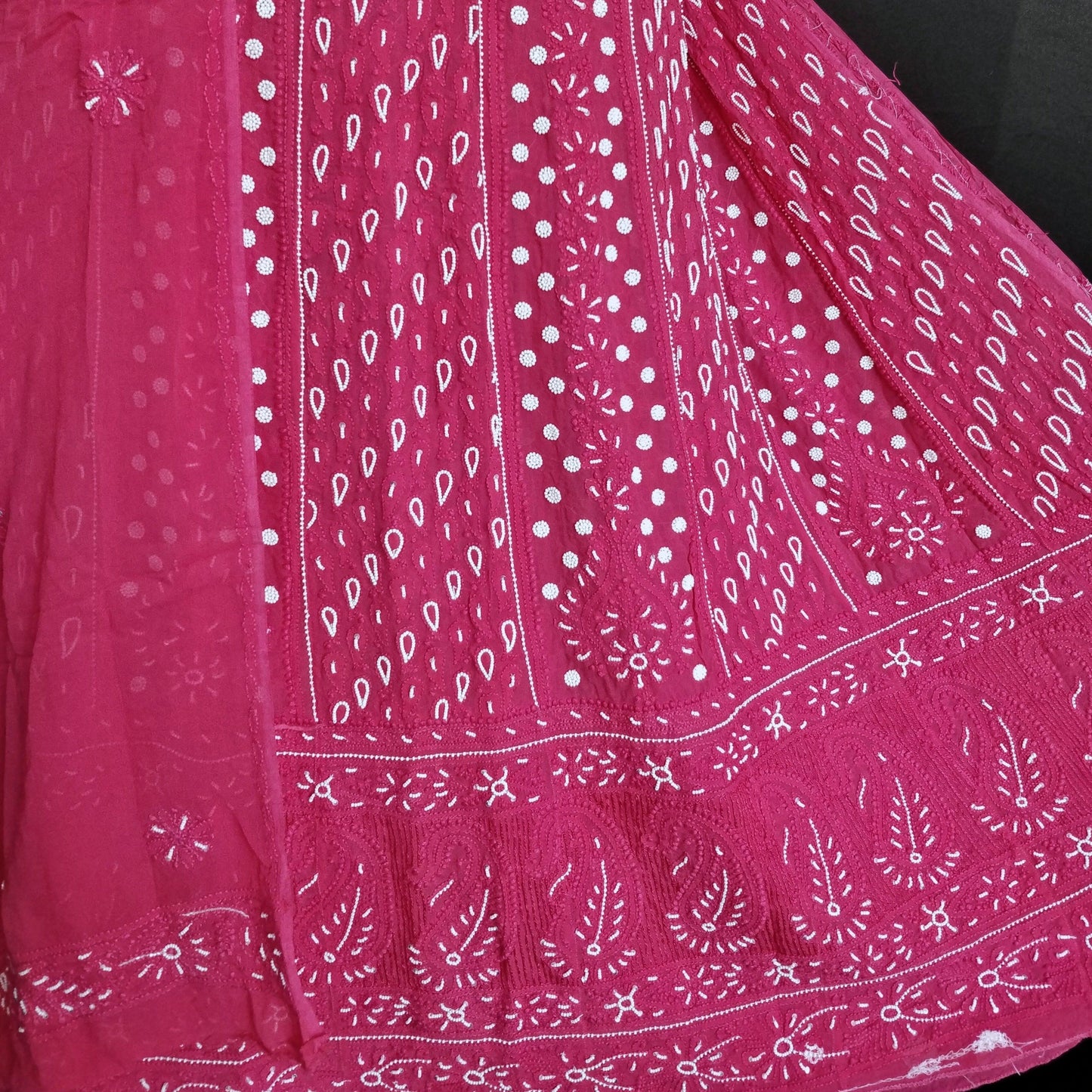 Hot Pink half pure georgette anarkali with Chikankari and pearl embroidery - Lucknowi Andaaz