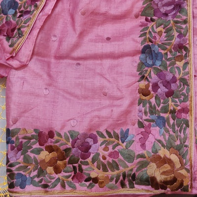 Zeebah rose pink parsi Gara Hand Embroidered Tussar Silk Saree