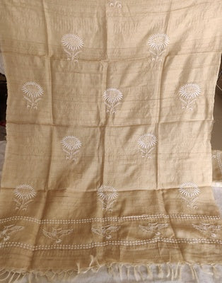 Tussar silk dupatta with fine Chikankari