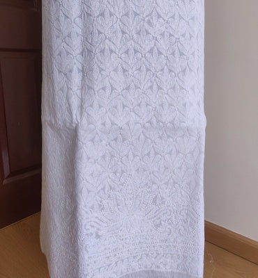 White cotton Chikankari kurta Fabric
